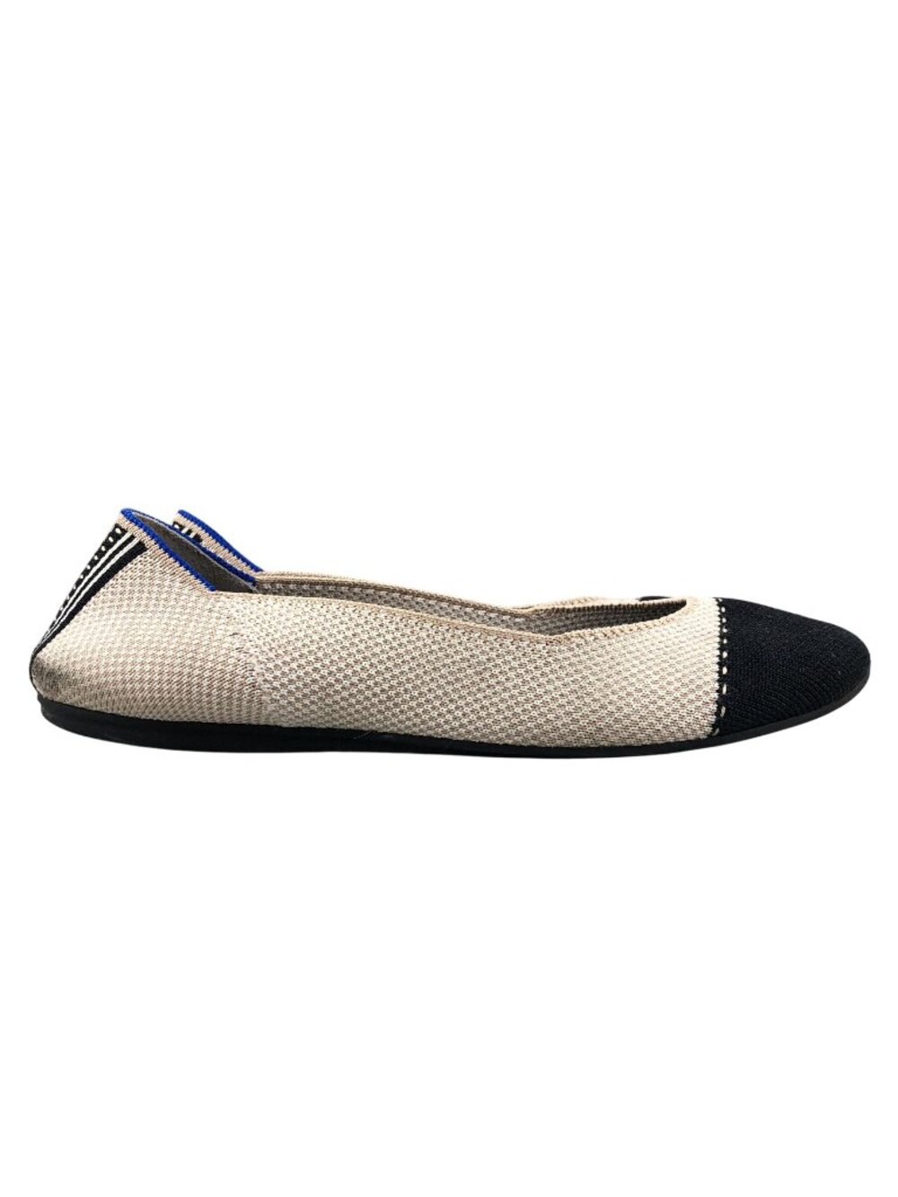 Rothy's Women's Size 8 The Square Tuxedo Cream Tan Black Cap Toe Slip On Flats